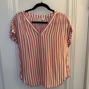 Slightly Sheer Coral and White Striped Gap Top